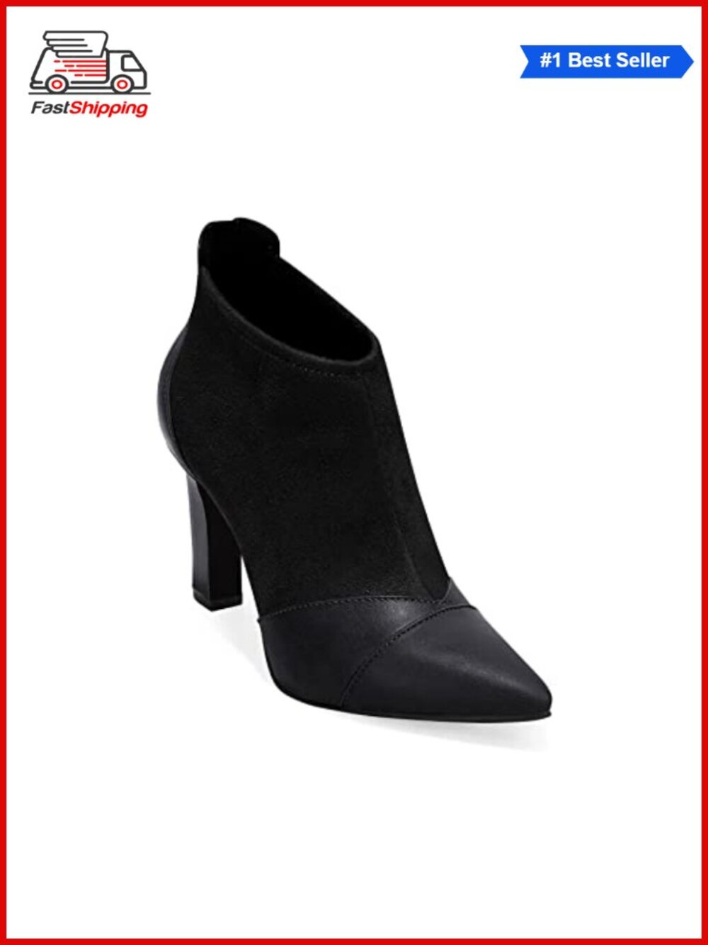 Pointed Toe Stiletto High Heel Ankle Booties Faux Leather Suede Back Zip Dress